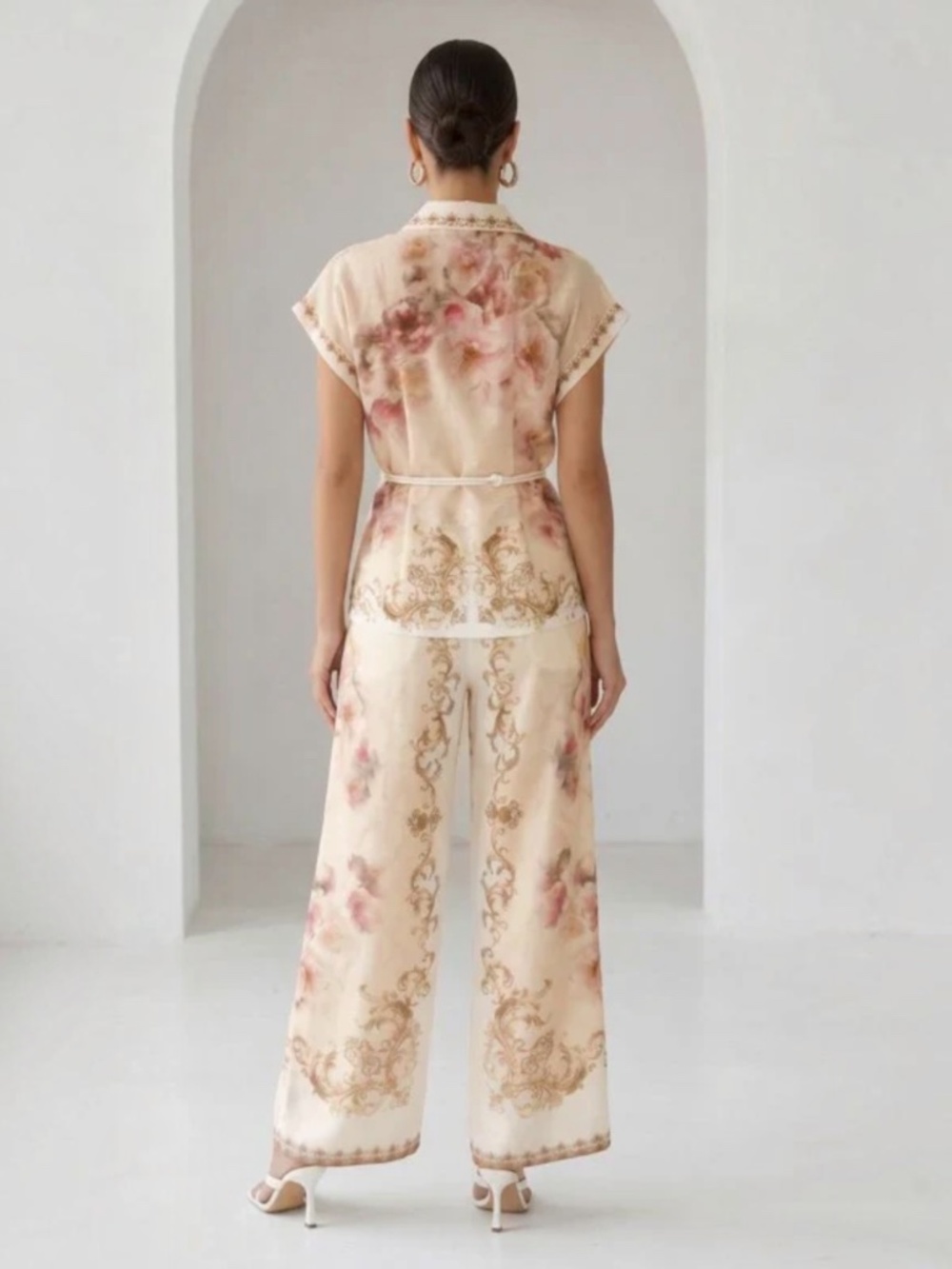 Baroque Floral Pantsuit Set in Apricot Multi - Picture 3 of 6